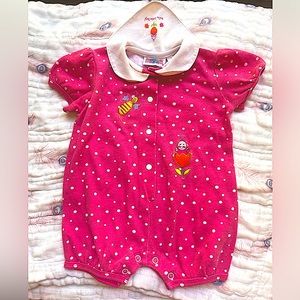 6/9month Peter pan collar 90s vintage baby small steps hot pink polka dot romper